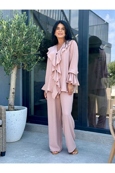 RAMONA BADESCU EXCLUSIVE Two-Piece Suit with Ruffles and Wide Leg Pants