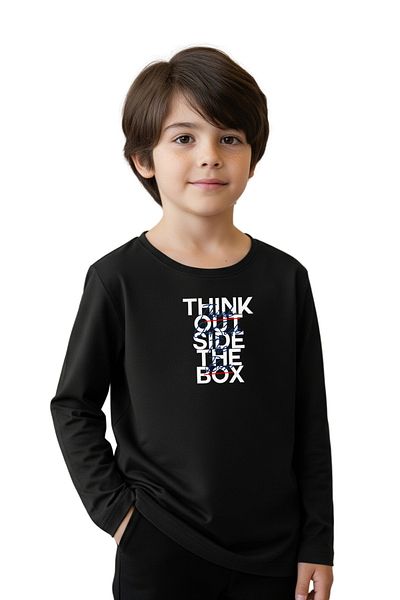 panios kids Plain Round Neck Thi̇nk Out Printed Detail Boy's Sweatshirt