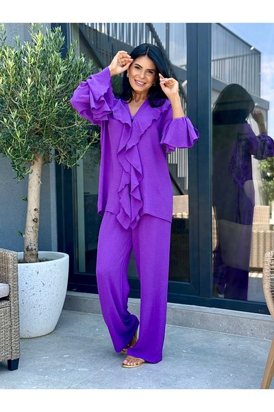 RAMONA BADESCU EXCLUSIVE Two-Piece Suit with Ruffles and Wide Leg Pants