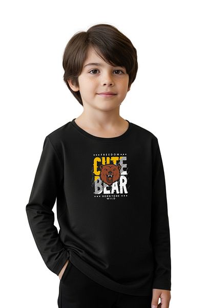 panios kids Plain Round Neck Cutte Bear Printed Detail Boy's Sweatshirt