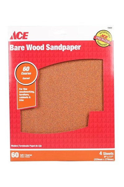 ACE Pack of 4 Bare Wood Sandpapers – Brown, 11 x 9 inch