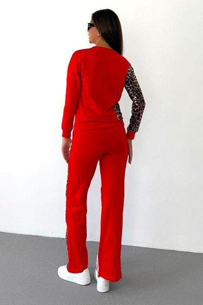 FashionForYou LEONA animal print sports suit, with long pants and blouse, Red, S