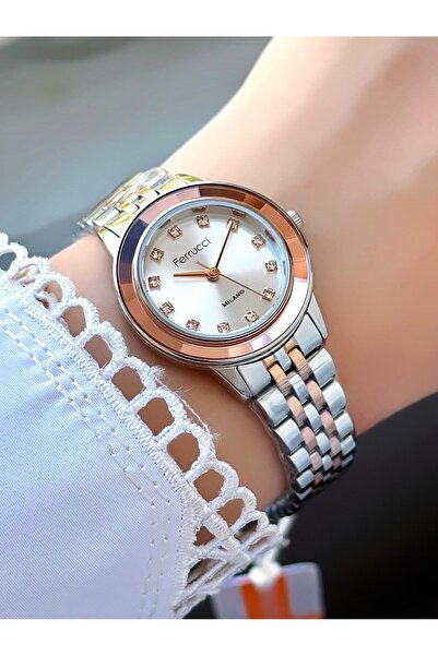 Ferrucci Milano White Stone Dial Two Color Metal Cord Women Wrist Watch