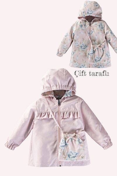 Midimod Wind & Rain Resistant Floral Girl's Raincoat Seasonal Coat with Double Sided Bag
