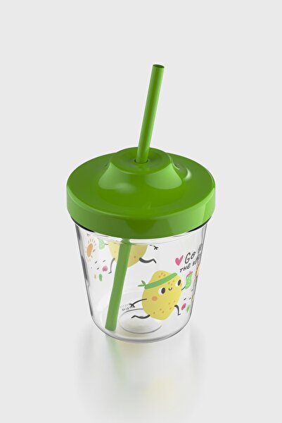 Renga Aura Go to the Beach Patterned 350 ml Tritan Children's Cup with Straw 142022 Green