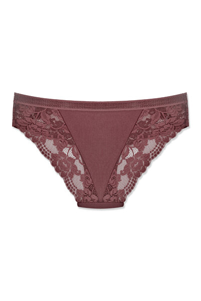 ZENA UNDERWEAR Lace Detailed Cotton Ribbed Women's Bikini Panties with Mesh Elastic Waist – Pack of 10