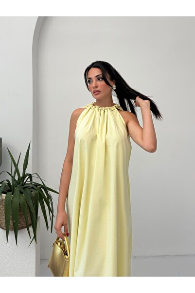 Serica Moda Yellow Halter Neckline Wide Cut Dress
