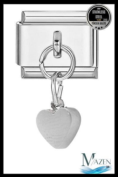 MAZEN Steel Heart Dangle Charm |   Italian Bracelet Compatible |   Italian Charm Women's Jewelry Accessory