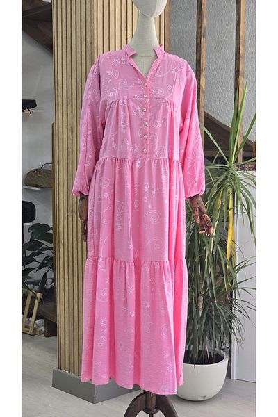 NANTİREA Pink Patterned Hijab Long Dress