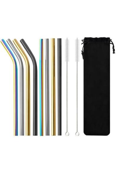 DDE Hungary Set 8 Metal Straws, 2 Cleaning Brushes, Protective Case, 215 x 6 mm, Multicolor