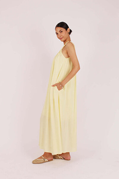 FABB Sarı Yaka Detaylı Astarlı Elbise