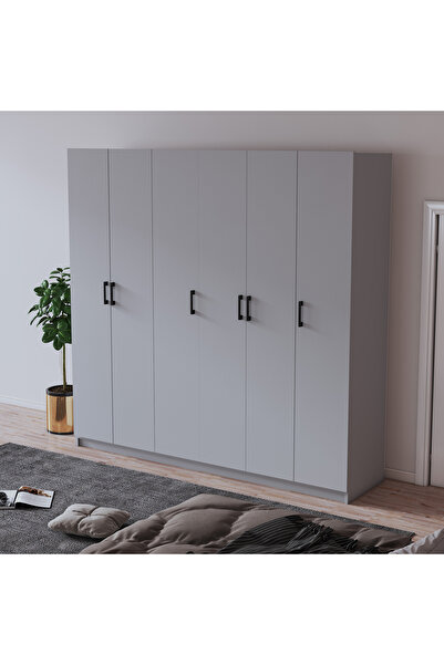 asratrend Asra Trend MDF 6 Kapaklı Gardırop - 180×180×47cm, 10 Raflı Düzenleyici Çok Amaçlı Dolap, G-06