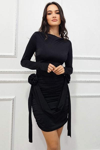 FashionForYou Jordana short dress, for events, with floral detail, Black, Size S/M