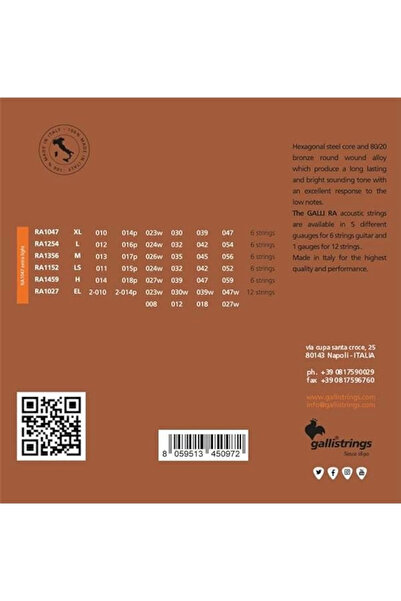 AyrStore Gallistrings ra1047 extra light acoustic guitar string