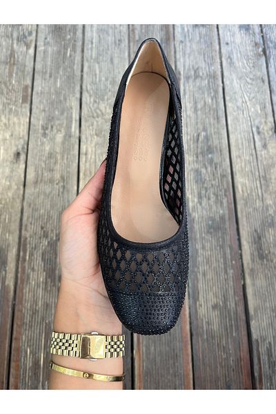 Nur Rose Women's Black Stone Glitter Daily Anatomical Stylish Evening Dress Cup Short Thick Heeled Laceless Mother Shoes