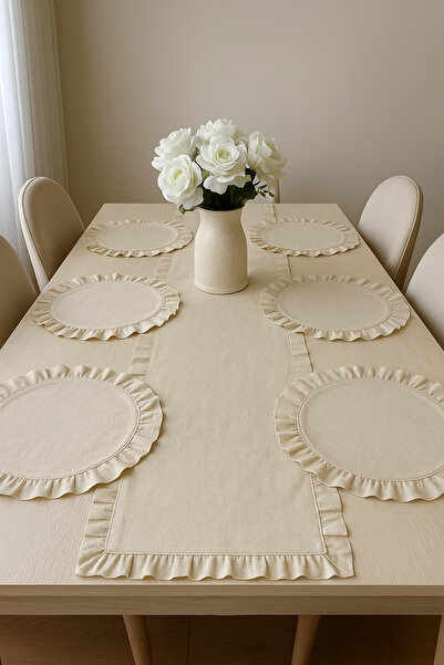 White Alamode Ruffled Runner and American Service Set 7 Piece Set