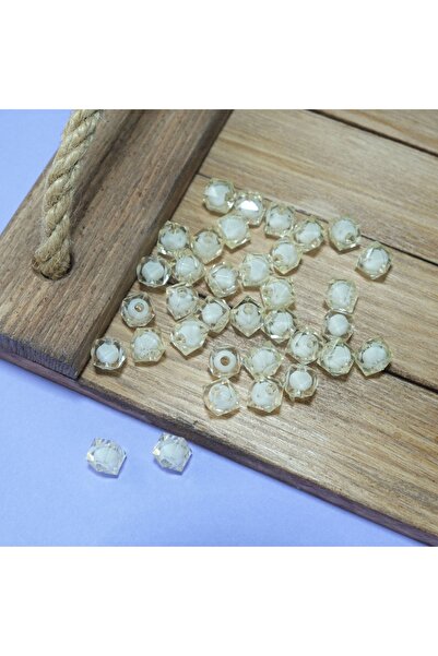 Prestij Boncuk 10 MM Cremă în interiorul mărgelelor cub acrilic model mărgele cubice bijuterii geantă de mărgele (500gr, ~1100 bucăți)