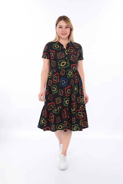 KARAMEŞE Women's Viscos Fabric Buttoned Collar Patterned Dress