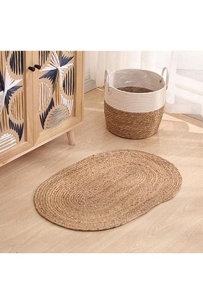 genric FFD Handmade Indian Braided Jute Rug - Natural Oval Area Rug for Boho Home Decor - Vintage