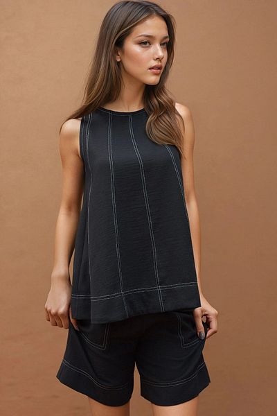 Hiccup Denim Look Relaxed Cut Double Suit with Stitching Detail