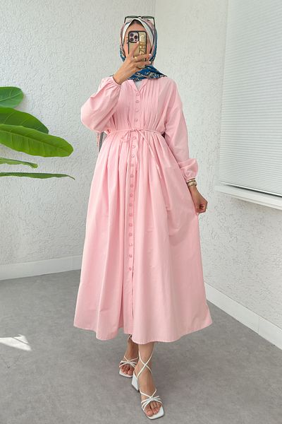 Salih Çelebi Ribbed Casual Dress 2425 - Pink