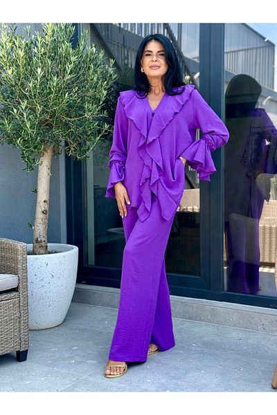 RAMONA BADESCU EXCLUSIVE Two-Piece Suit with Ruffles and Wide Leg Pants