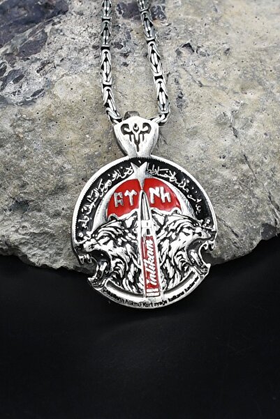 Prestige Bozkurt - Kurt - Göktürkçe Türk Yazılı Mineli 925 Ayar Gümüş Kolye K...