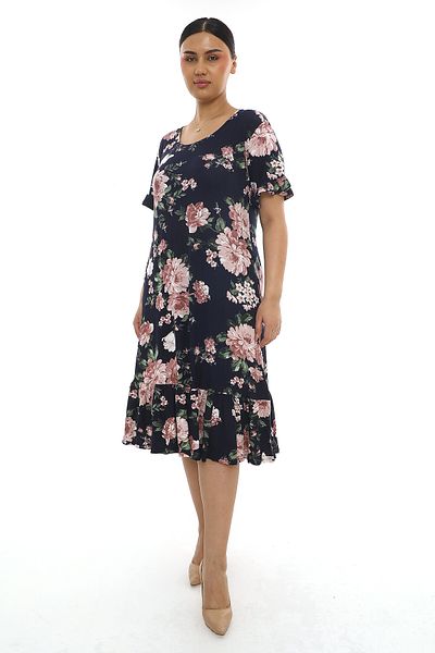 KARAMEŞE Women's Micro Fabric Flower Patterned Dress