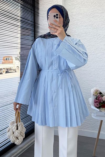 MELEK ARAZ Poplin Tunic with Flange Sleeve Detail – Blue