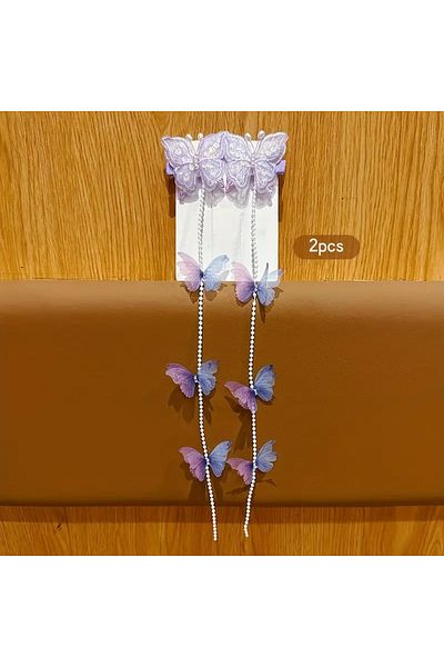 Efna Store Zircon Stone Decorated Pearl Hanging Embroidered Butterfly Model 2-Piece Clamp Children's Buckle