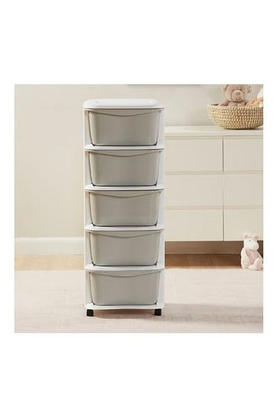Home Box Marcus 5-Drawer Storage Tower – Grey, 36.4 x 37 x 96 cm