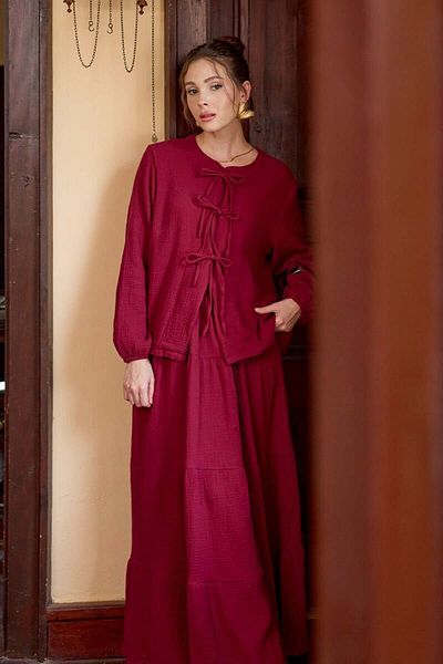 Ceylan Otantik Burgundy Muslin Floor Skirt