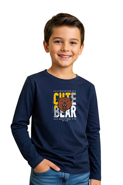 panios kids SWEATSHIRT BĂIEȚI PLAT Gât rotund CUTTE BEAR BASKI DETALIAT