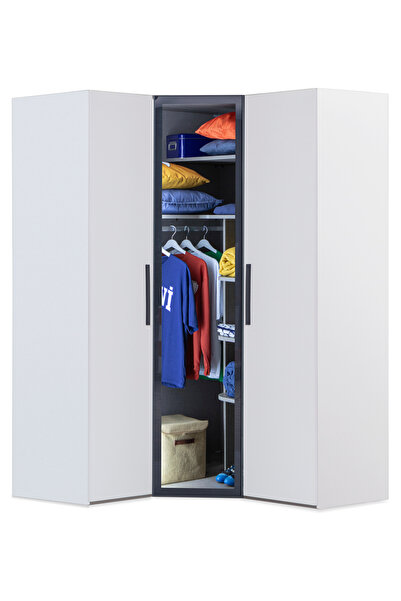 benim odam Diva 3 Kapaklı Beyaz Dolap 11 Raflı Cam Kapaklı Köşe Geniş Gardıro...