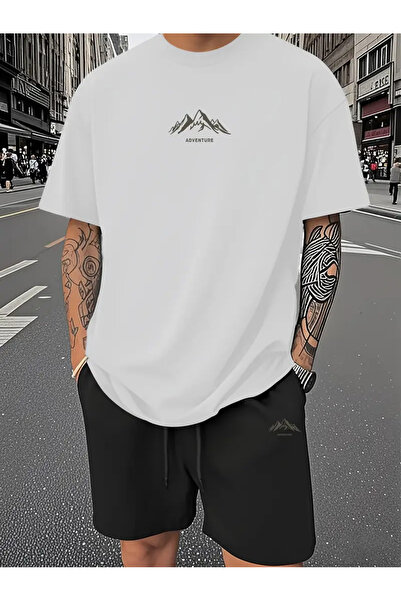 ACTIVE MODA -Men's Cotton Large Size Tshirt-Shorts 2-Piece Set Oversize