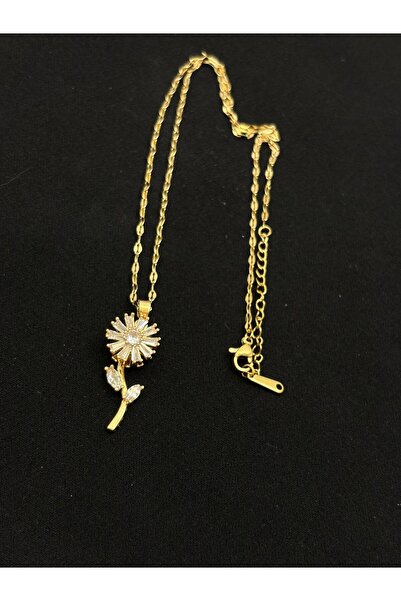 Butik çelik taşlı papatya kolye