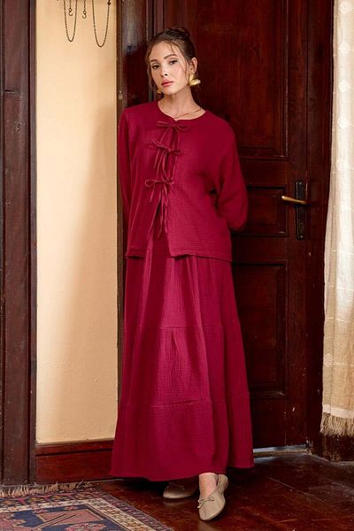 Ceylan Otantik Burgundy Muslin Floor Skirt