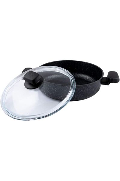 KORKMAZ Ornella Cookware frying pan Low With Glass Lid Capacity. 28x7.5 CM / 4.0 LT