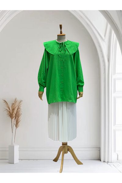 BUTİK SEPETİN Wide Collar Linen Shirt