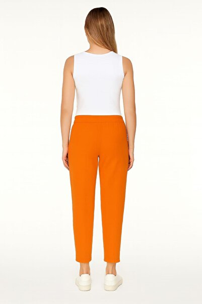 enmodaiçgiyim Γυναικείο παντελόνι από ύφασμα μουσελίνας από 100% βαμβάκι σε πορτοκαλί χρώμα – στενό παντελόνι, καθημερινό παντελόνι με τσέπες