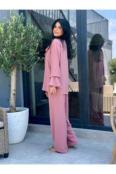 RAMONA BADESCU EXCLUSIVE Two-Piece Suit with Ruffles and Wide Leg Pants