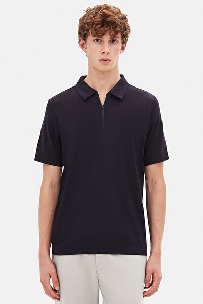 Tween Slim Fit Lacivert Yarım Fermuarlı Polo Yaka Yazlık T-Shirt