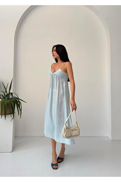 Serica Moda Baby Blue Λεπτό Φόρεμα Midi με Πλισέ