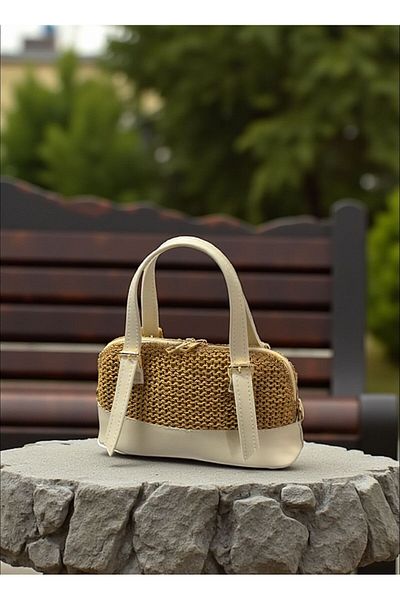 LEATHEROO Women's Brown Knitted Textured Special Design Cream Baguette Bag