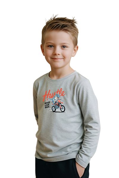 panios kids Plain Round Neck Hustle Dinosaur Printed Detail Boy's Sweatshirt