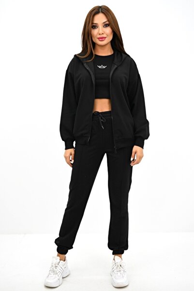 FashionForYou Αθλητική φόρμα τριών τεμαχίων THIA, ελαστικό παντελόνι, με τύπω...