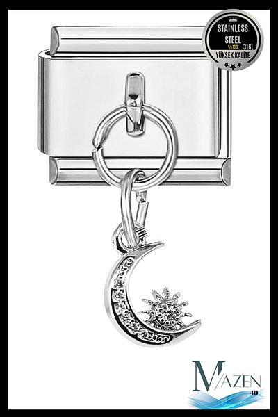 MAZEN Zircon Stone Sun Moon Dangle Charm |   Italian Bracelet Compatible |   Italian Charm Women's Jewelry Accessory