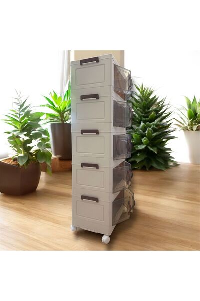 HocaFone 5'li Portatif Istiflenebilir Organizer Mıknatıslı Kapaklı Dolap - Sert Plastik Mutfak Banyo Dolabı