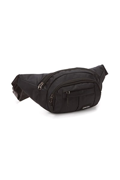 Newish Men's Black White Fabric Crossbody Crossbody Chest Shoulder and Waist Bag with USB Headphone Output