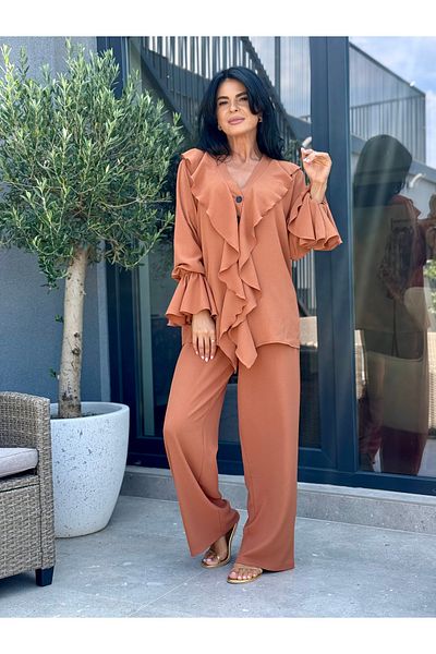 RAMONA BADESCU EXCLUSIVE Two-Piece Suit with Ruffles and Wide Leg Pants